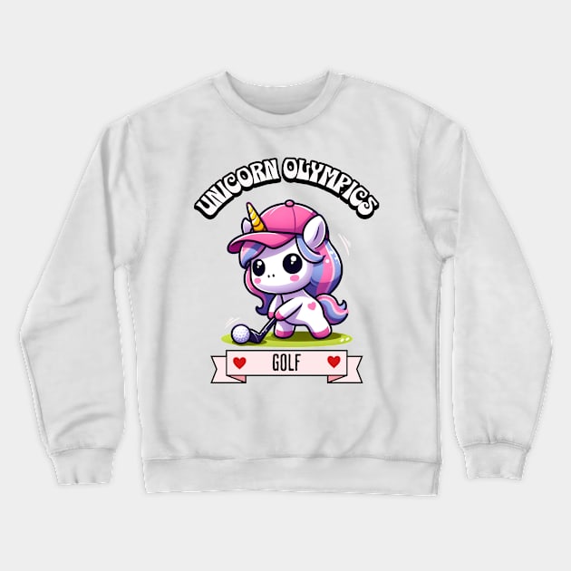 Golf Unicorn Olympics 🏌🏼‍♀️🦄 -  Tee Up Cuteness! Crewneck Sweatshirt by Pink & Pretty